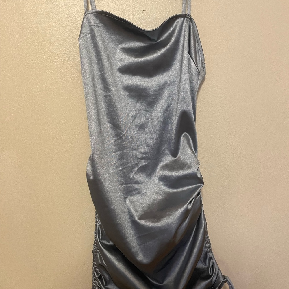 Blue/grey satin mini dress